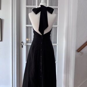 Behida Dolic Black Linen A-line Halter Midi Dress - Size Small